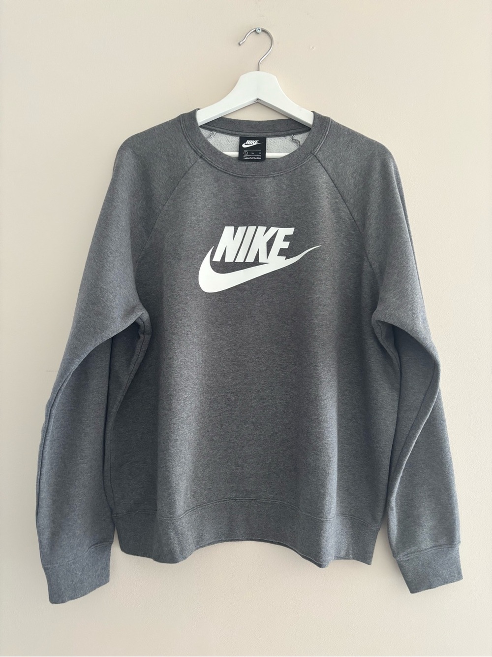 Nike Women’s Crewneck Sweatshirt Size XL Dark Grey/White Cotton-Blend Pre-Owned